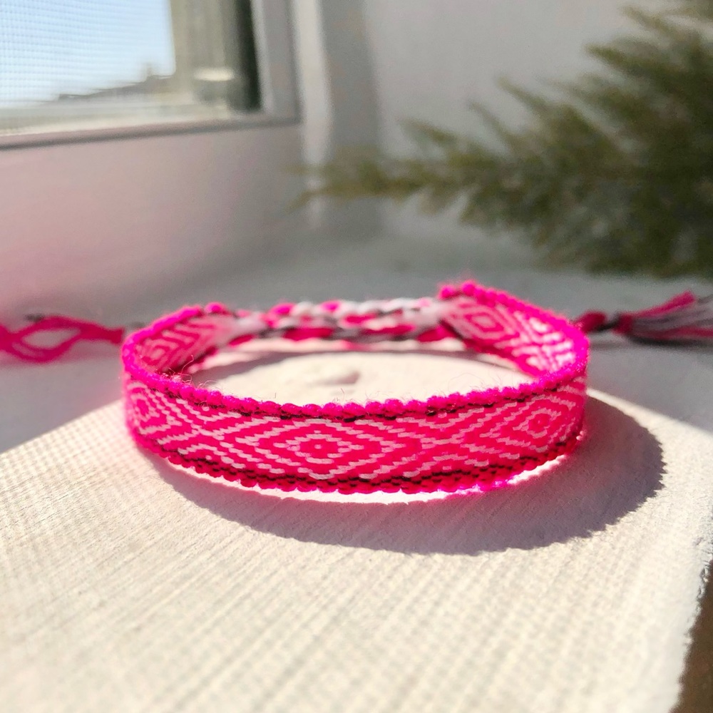 Cyber Hot Pink Boho Woven Bracelet